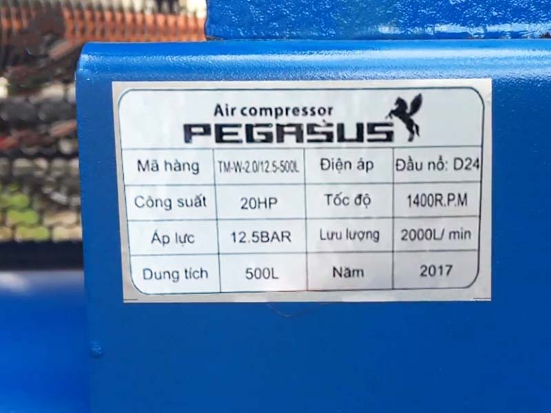 Máy nén khí 2 cấp có dầu piston dây đai Pegasus TM-V-2.0/12.5-500L-20HP/380V