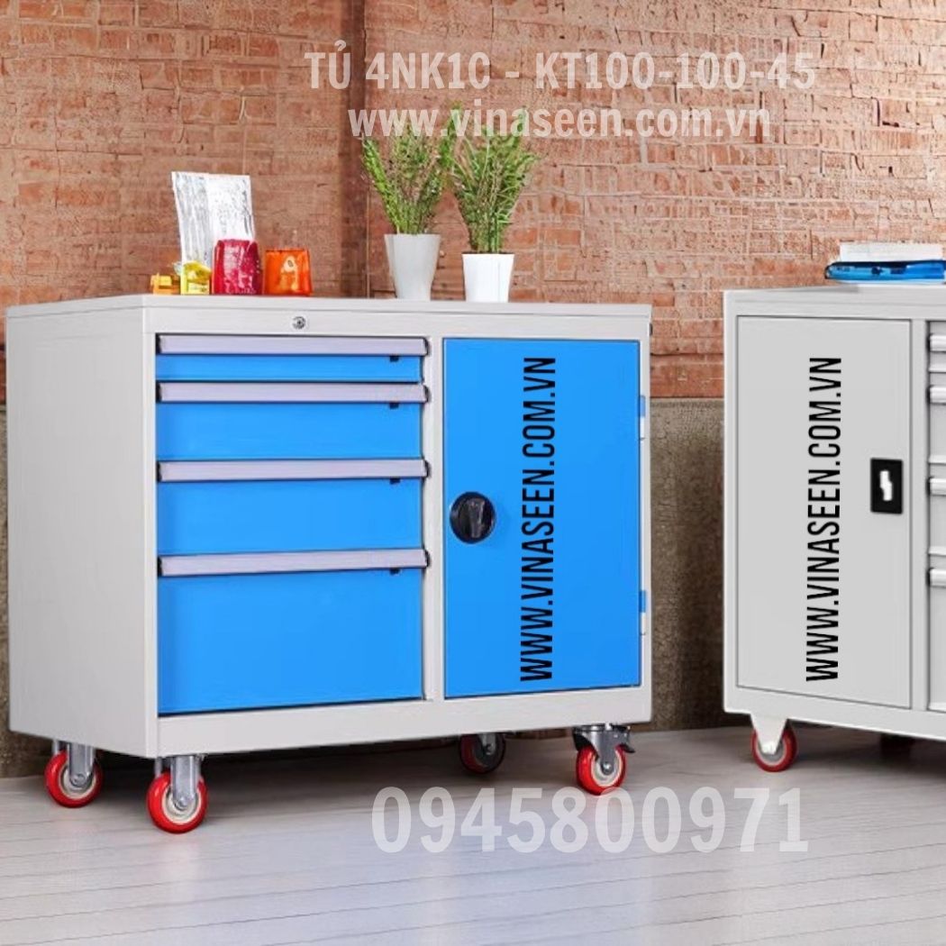 Tủ đựng dụng cụ đồ nghề 4 ngăn kéo 1 cánh, có bánh xe di chuyển.