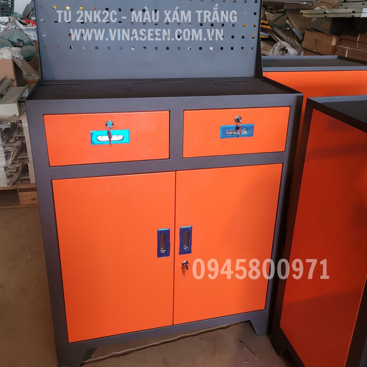 Tủ đựng dụng cụ đồ nghề 2 ngăn kéo 2 cánh, có vách treo dụng cụ, đặt cố định