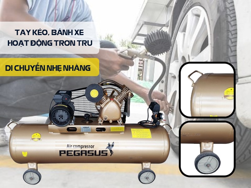 Máy nén khí 2 cấp, có dầu, piston dây đai Pegasus TM-V-0.25/12.5-120L-3HP/220V