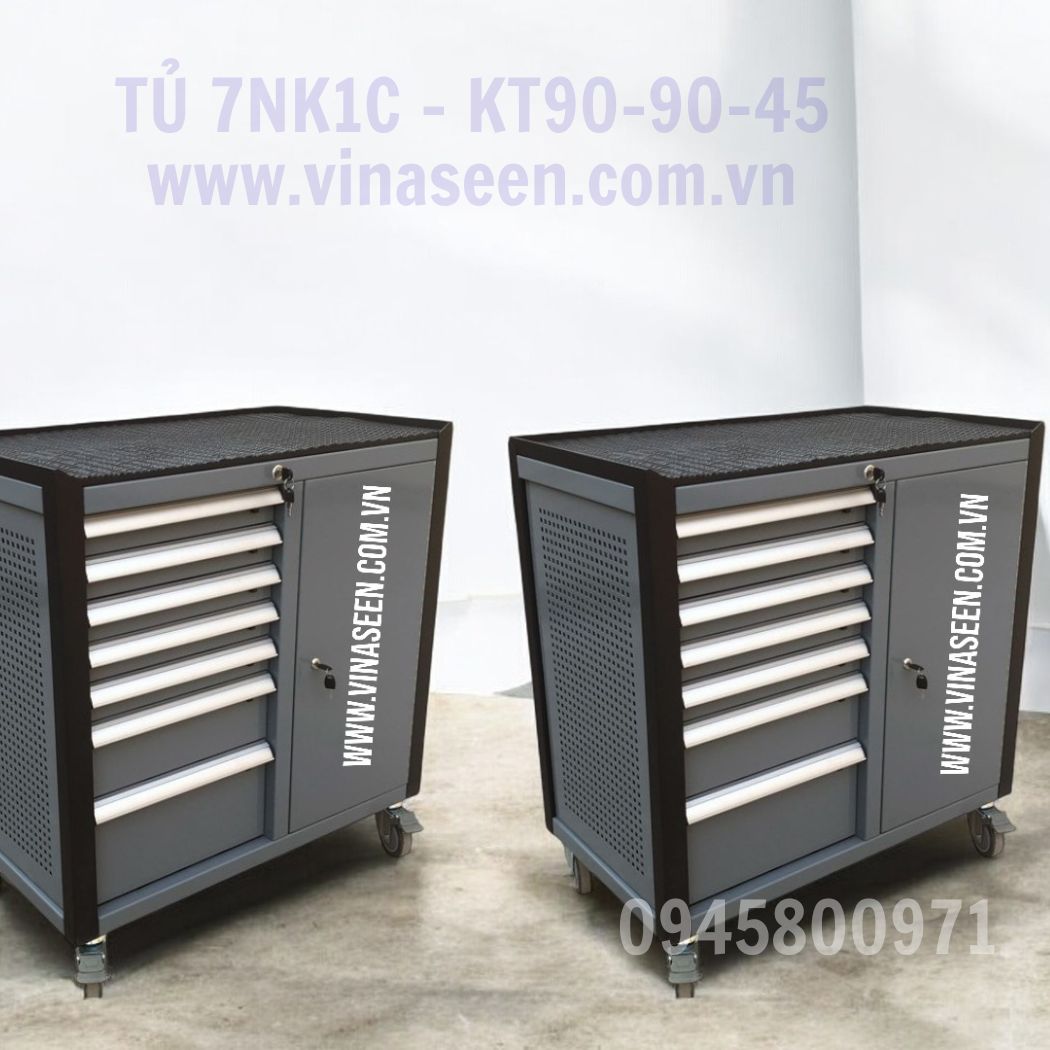 Tủ đựng dụng cụ đồ nghề 7 ngăn kéo 1 cánh, có bánh xe di chuyển.