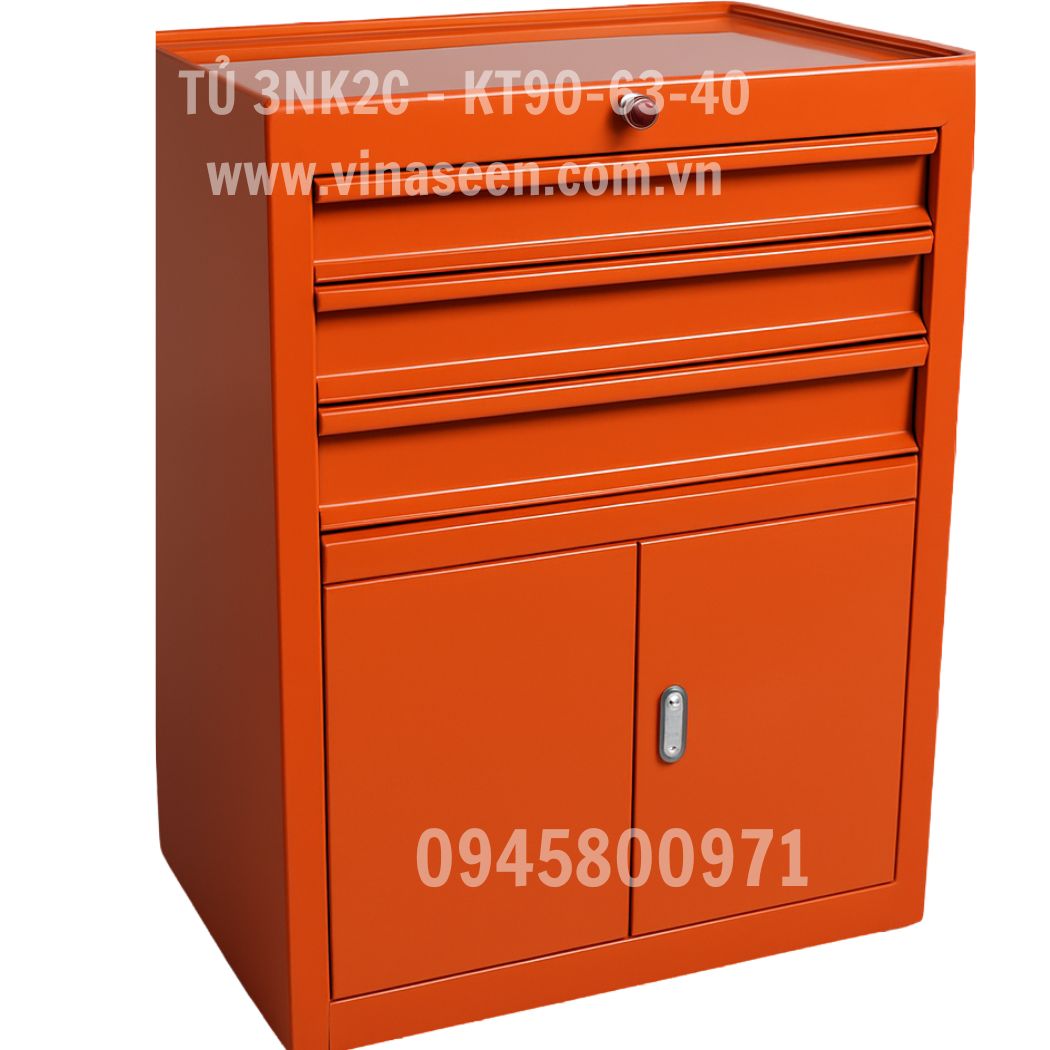 Tủ đựng dụng cụ đồ nghề 3 ngăn kéo 2 cánh, có bánh xe di chuyển.