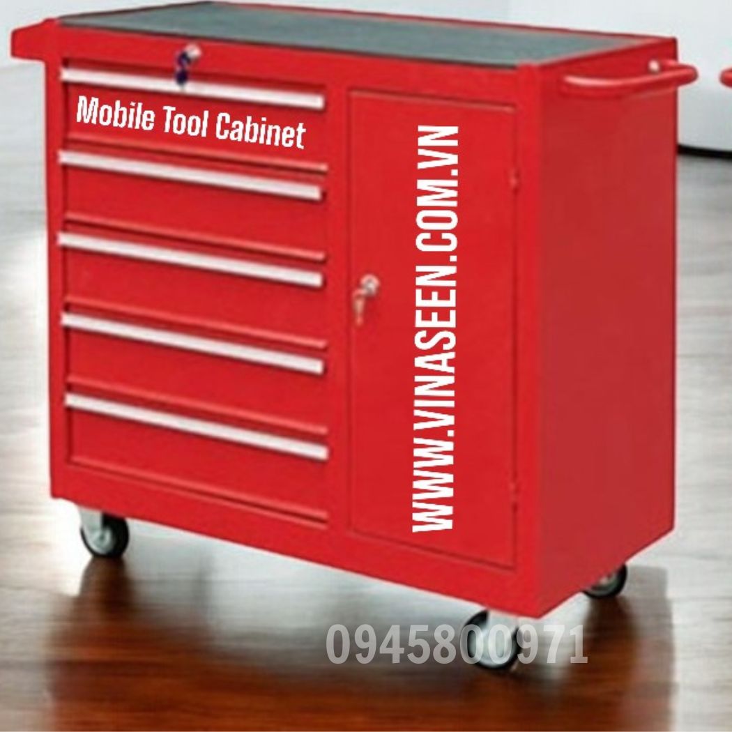 Tủ đựng dụng cụ đồ nghề 5 ngăn kéo 1 cánh, có bánh xe di chuyển.