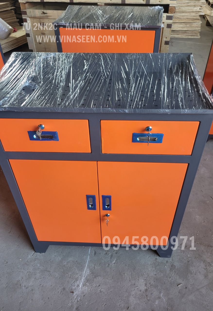 Tủ đựng dụng cụ đồ nghề 2 ngăn kéo 2 cánh, có vách treo dụng cụ, đặt cố định
