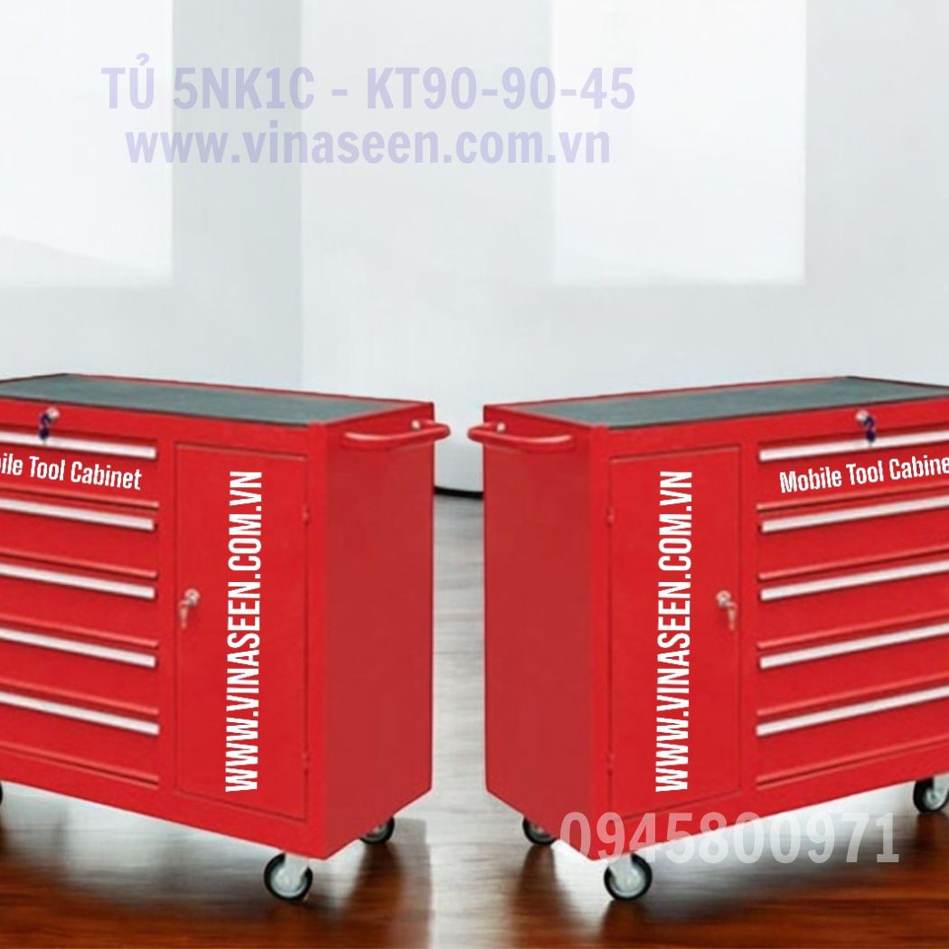 Tủ đựng dụng cụ đồ nghề 5 ngăn kéo 1 cánh, có bánh xe di chuyển.