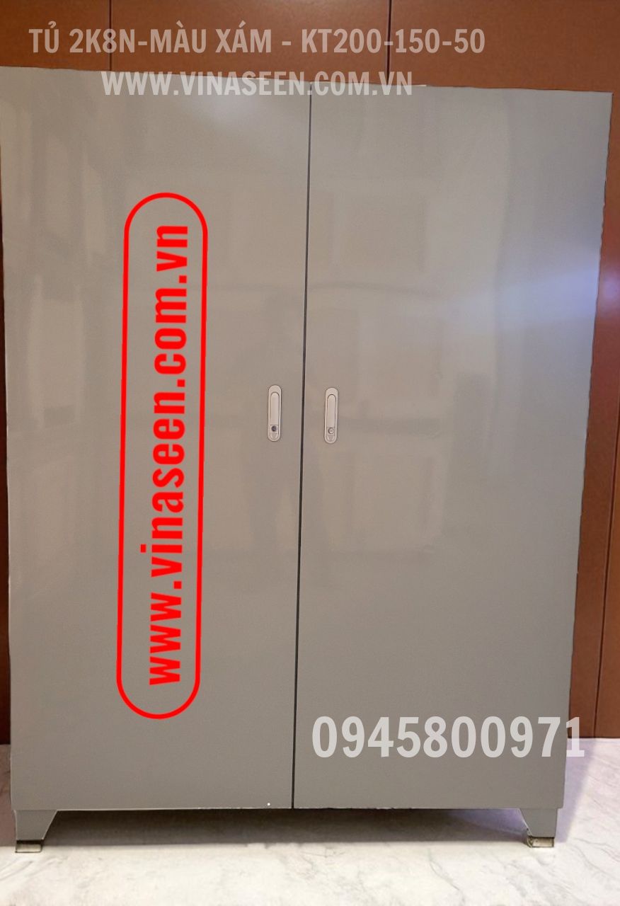 Tủ đựng dụng cụ đồ nghề 2 khoang 8 ngăn, 2 cánh, màu xám, đặt cố định.