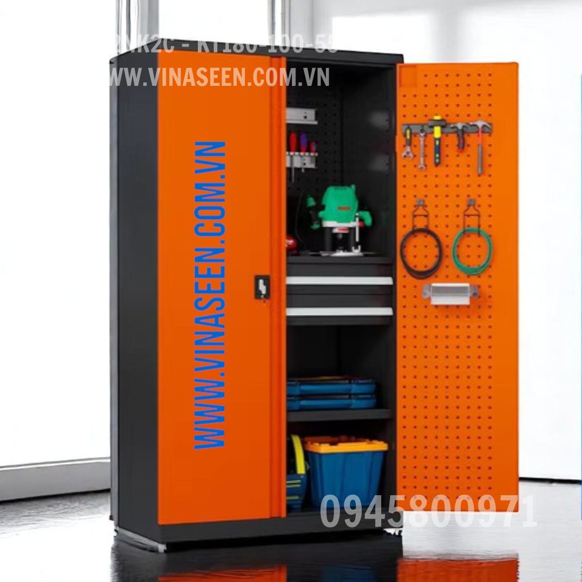Tủ đựng dụng cụ đồ nghề 2 ngăn kéo 2 cánh, đặt cố định.