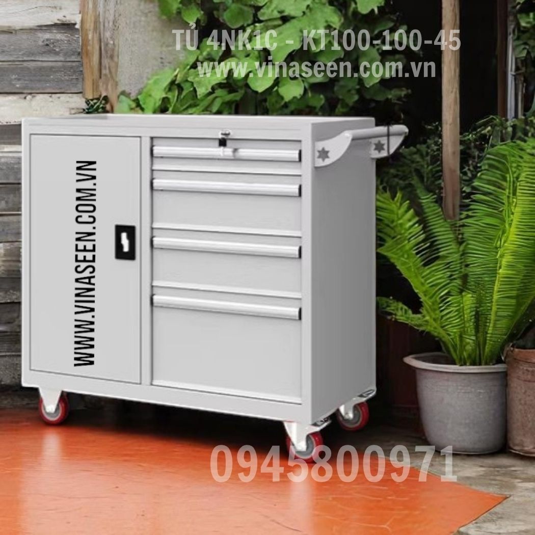 Tủ đựng dụng cụ đồ nghề 4 ngăn kéo 1 cánh, có bánh xe di chuyển.