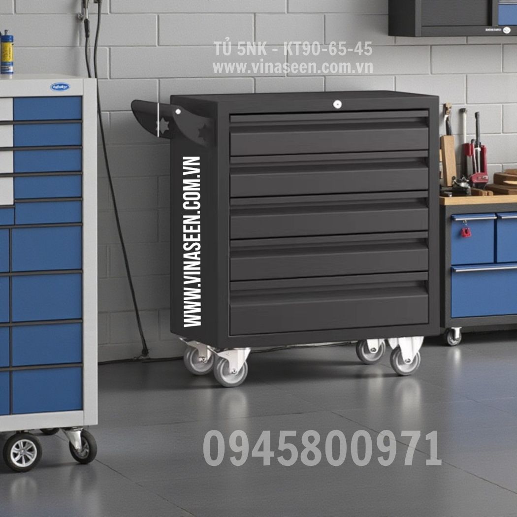 Tủ đựng dụng cụ đồ nghề 5 ngăn kéo, có bánh xe di chuyển.