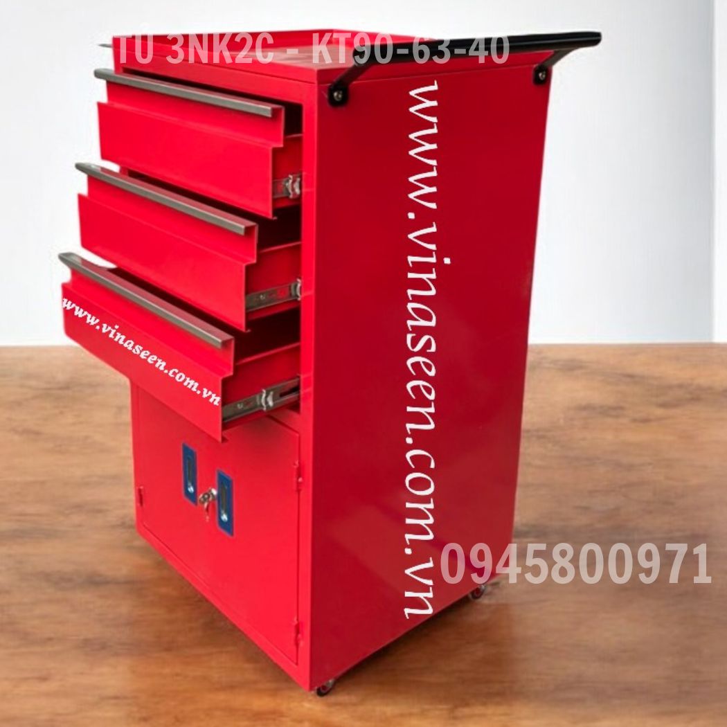 Tủ đựng dụng cụ đồ nghề 3 ngăn kéo 2 cánh, có bánh xe di chuyển.