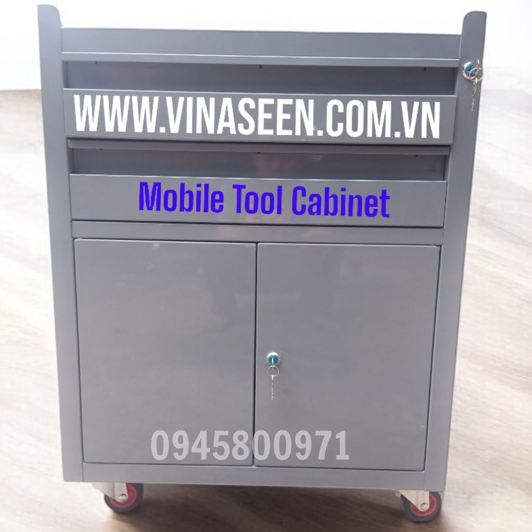 Tủ đựng dụng cụ đồ nghề 2 ngăn kéo 2 cánh, có bánh xe di chuyển.
