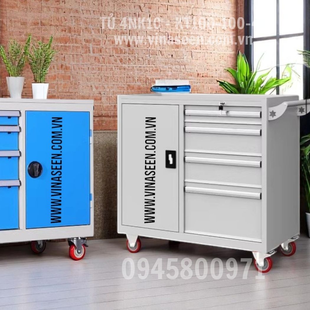 Tủ đựng dụng cụ đồ nghề 4 ngăn kéo 1 cánh, có bánh xe di chuyển.