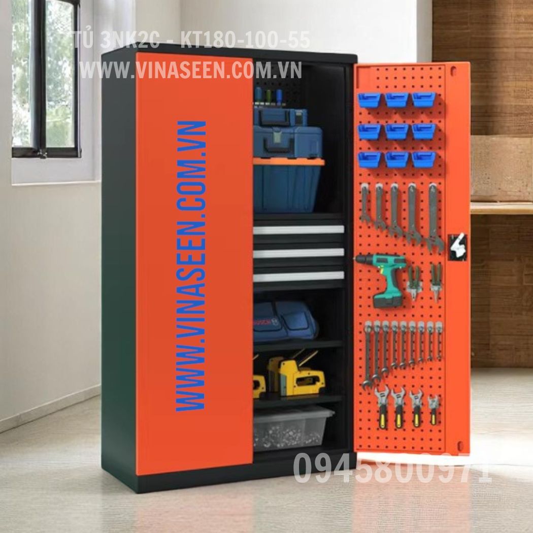 Tủ đựng dụng cụ đồ nghề 3 ngăn kéo 2 cánh, đặt cố định.