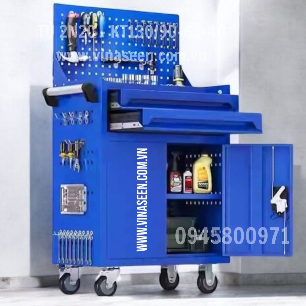 Tủ đựng dụng cụ đồ nghề 2 ngăn kéo 2 cánh, có vách treo dụng cụ.