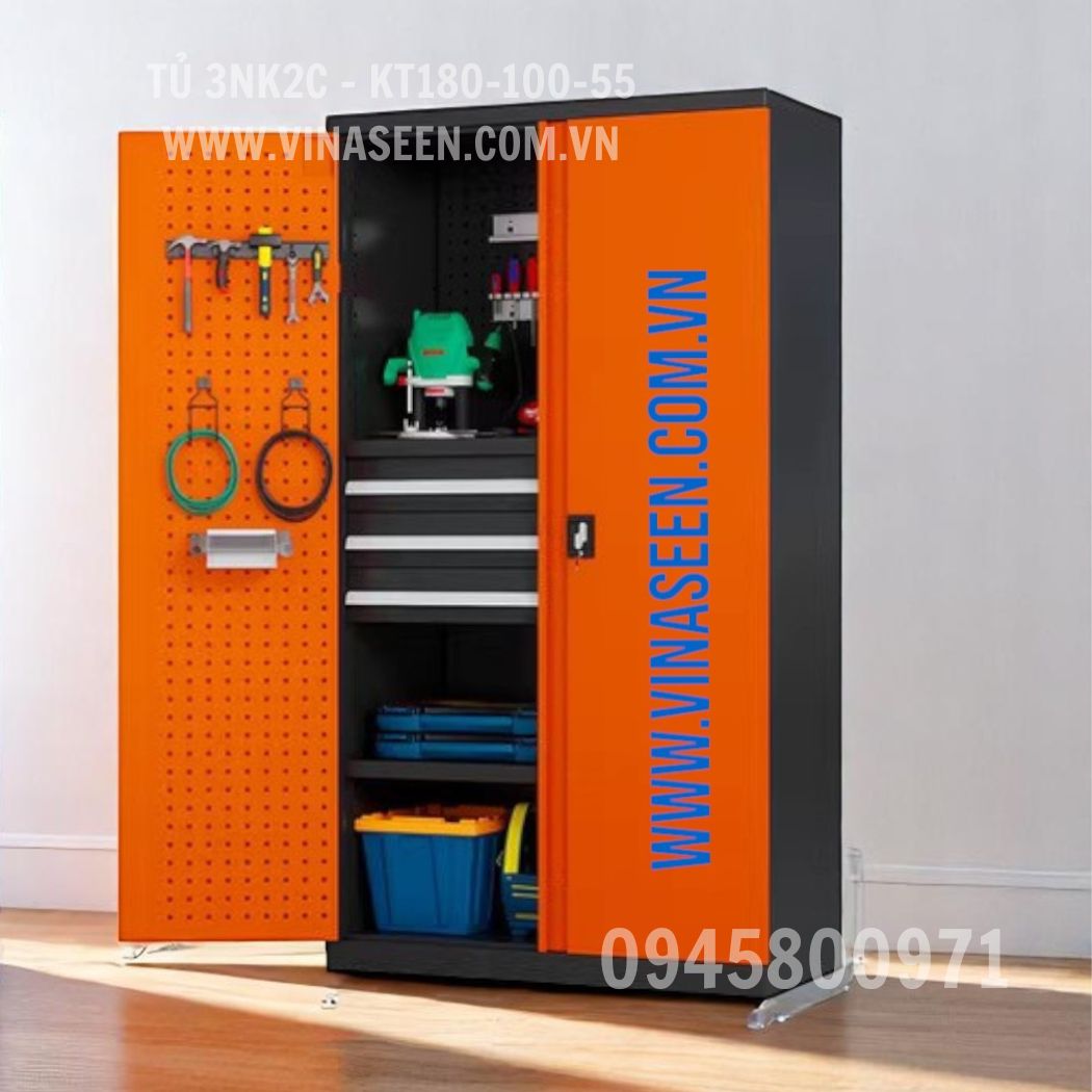 Tủ đựng dụng cụ đồ nghề 3 ngăn kéo 2 cánh, đặt cố định.