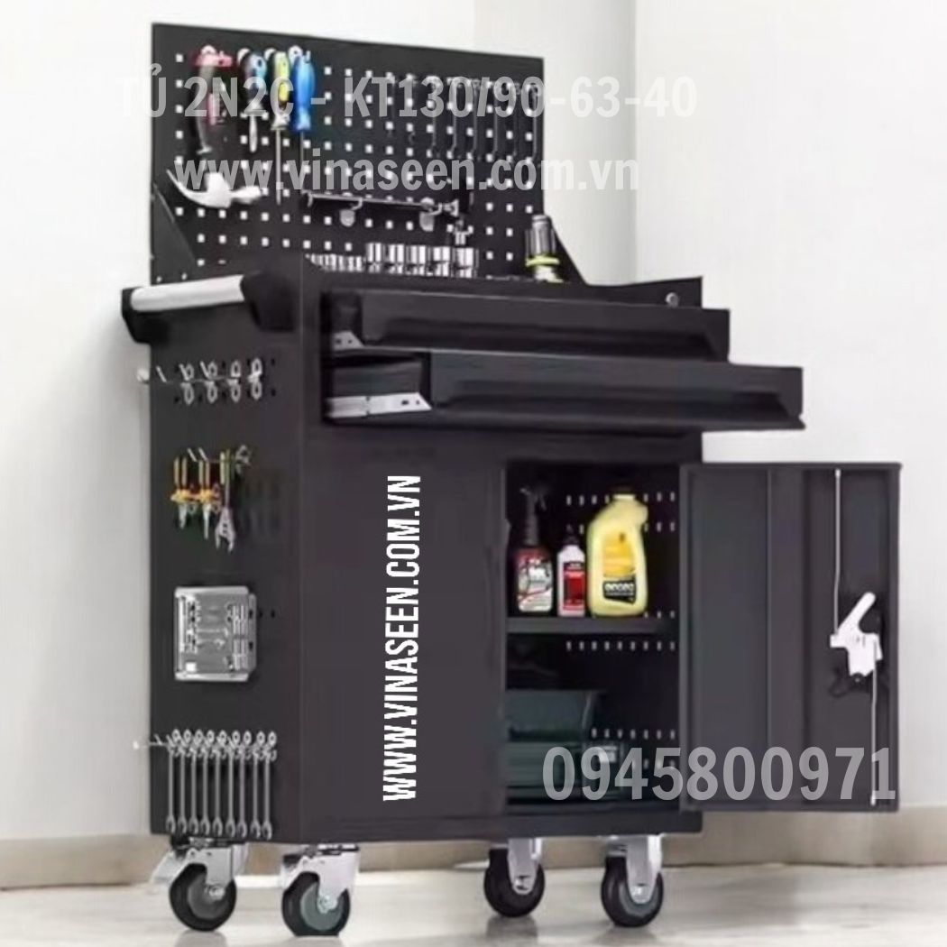 Tủ đựng dụng cụ đồ nghề 2 ngăn kéo 2 cánh, có vách treo dụng cụ.