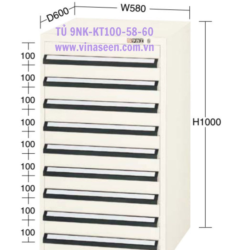 Tủ đựng dụng cụ đồ nghề 9 ngăn kéo, đặt cố định.