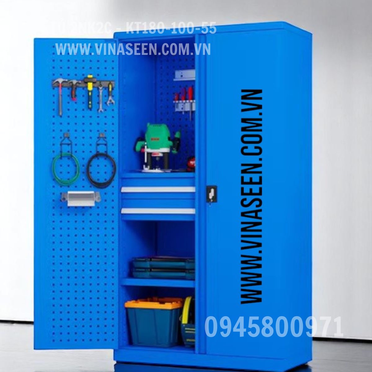 Tủ đựng dụng cụ đồ nghề 2 ngăn kéo 2 cánh, đặt cố định.