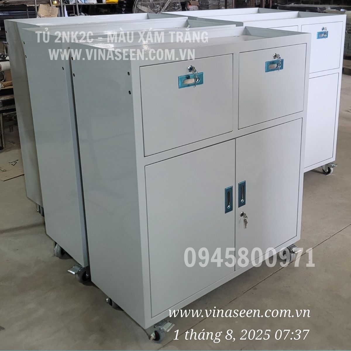 Tủ đựng dụng cụ đồ nghề 2 ngăn kéo 2 cánh, màu xám trắng.