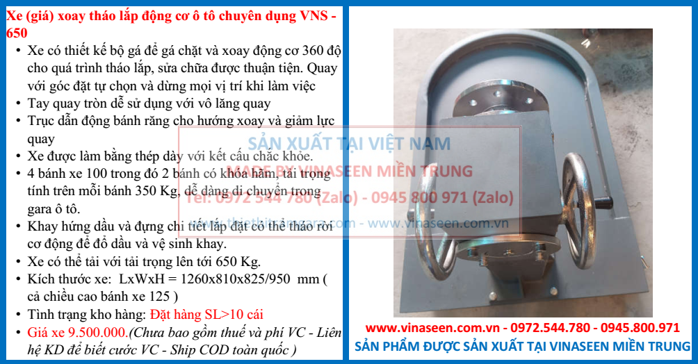 Xe (giá) xoay tháo lắp động cơ ô tô chuyên dụng VNS-650