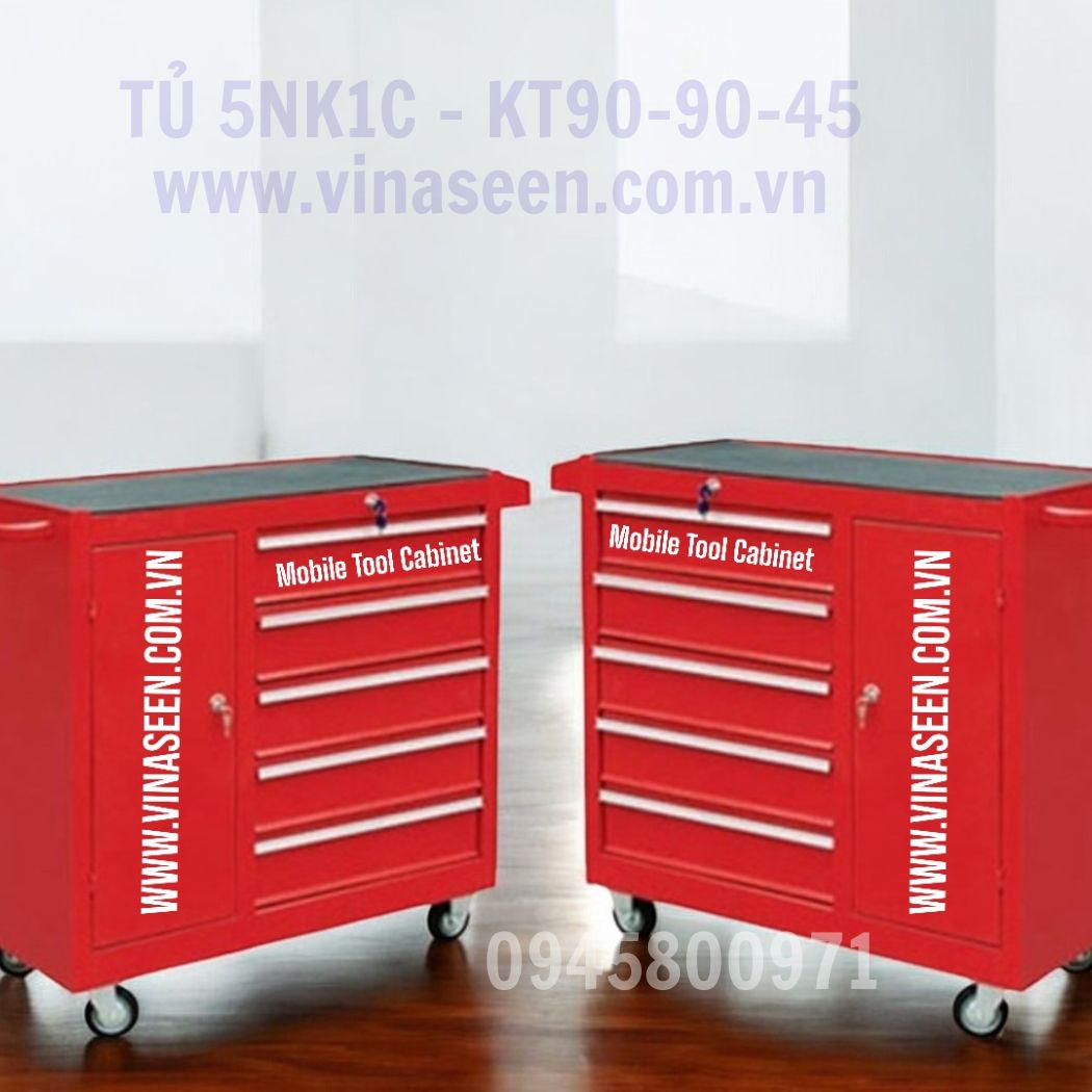 Tủ đựng dụng cụ đồ nghề 5 ngăn kéo 1 cánh, có bánh xe di chuyển.