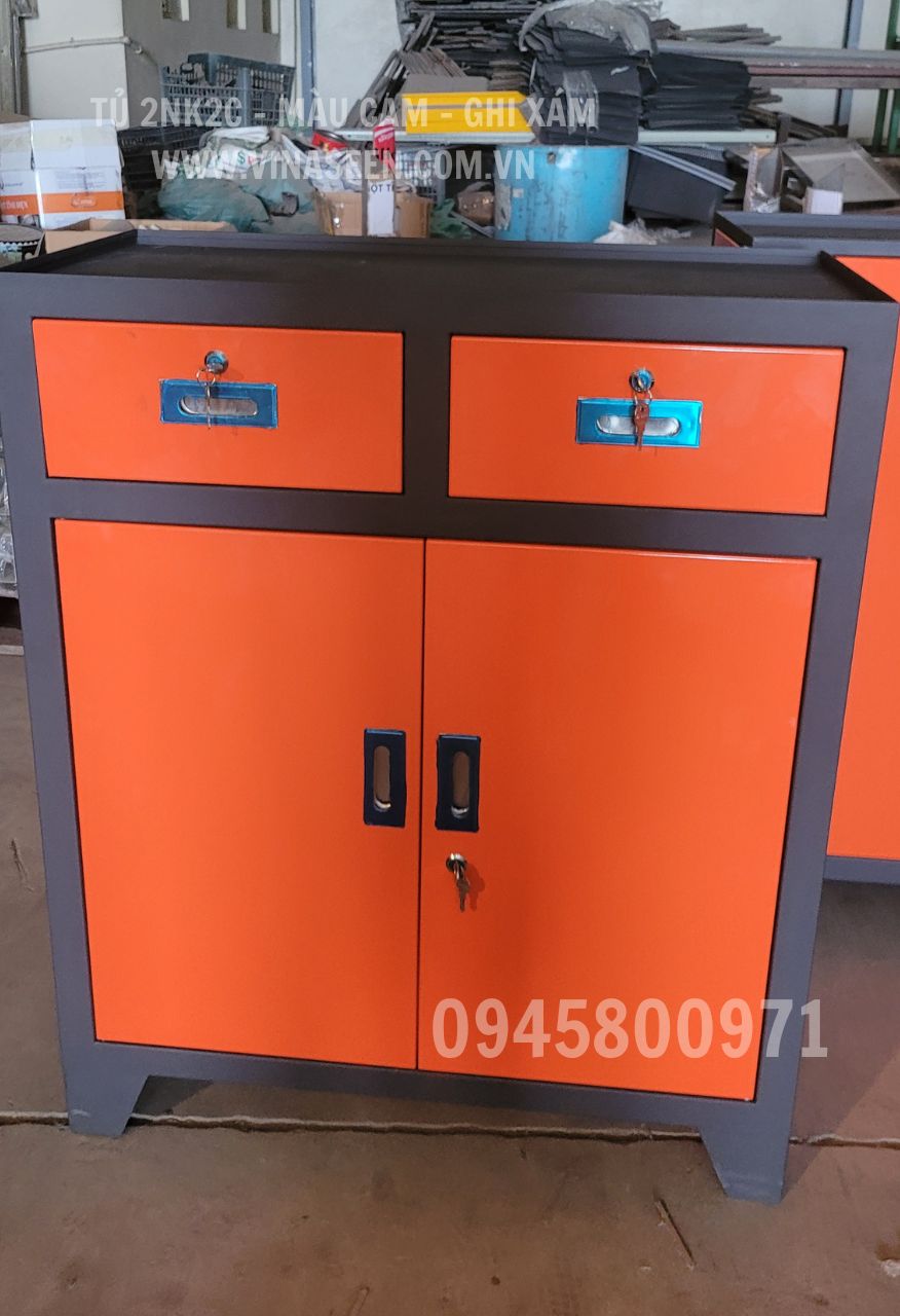 Tủ đựng dụng cụ đồ nghề 2 ngăn kéo 2 cánh, có vách treo dụng cụ, đặt cố định