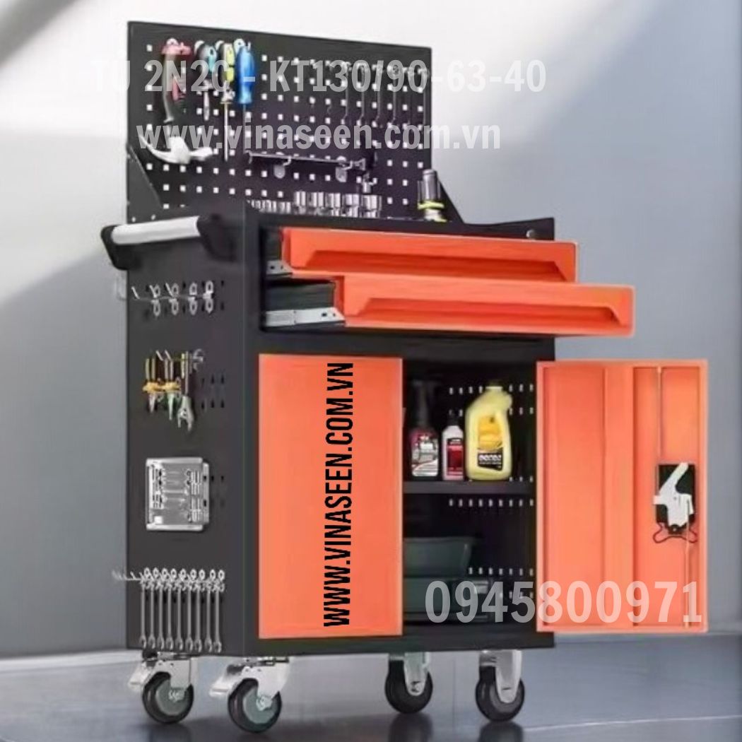 Tủ đựng dụng cụ đồ nghề 2 ngăn kéo 2 cánh, có vách treo dụng cụ.