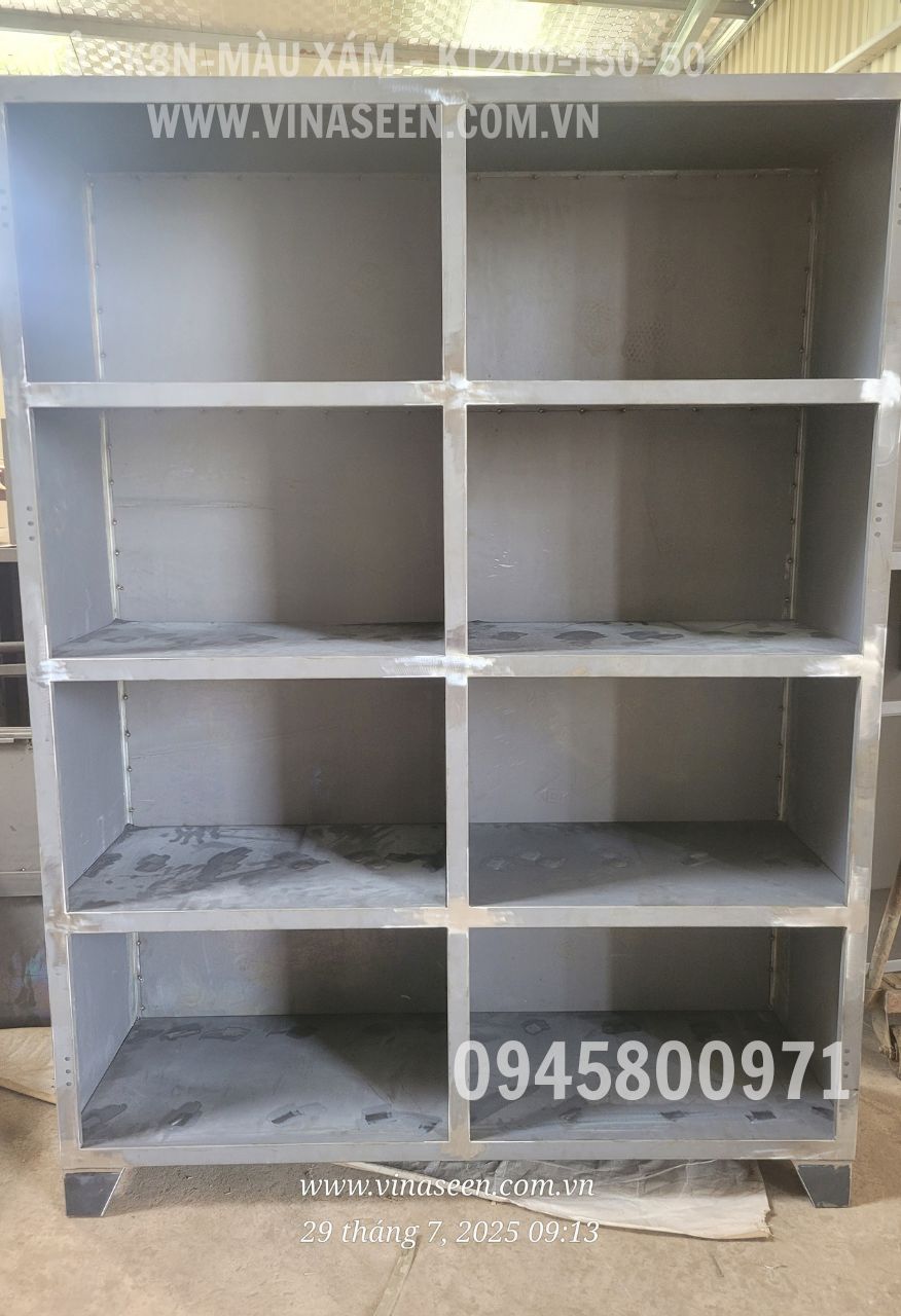 Tủ đựng dụng cụ đồ nghề 2 khoang 8 ngăn, 2 cánh, màu xám, đặt cố định.