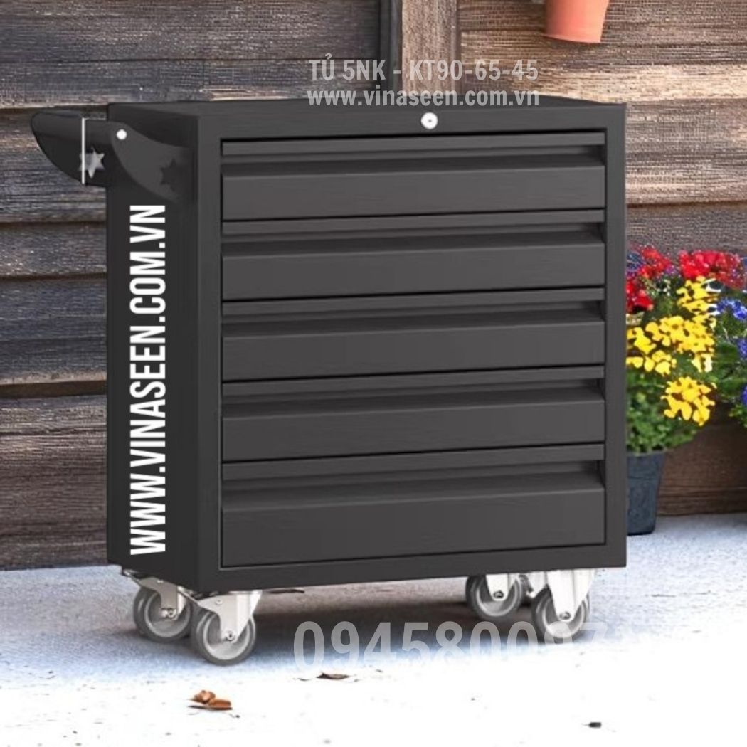 Tủ đựng dụng cụ đồ nghề 5 ngăn kéo, có bánh xe di chuyển.