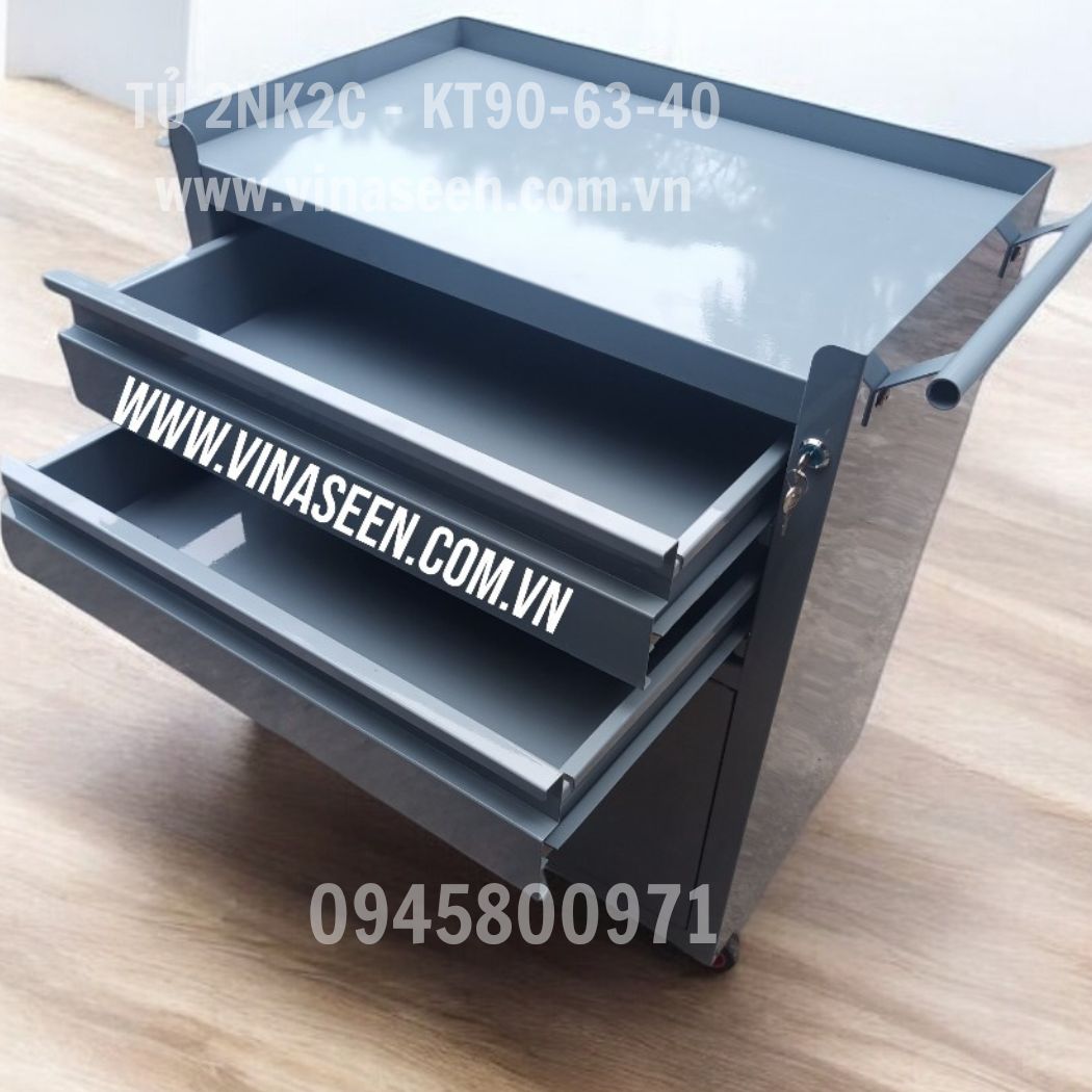 Tủ đựng dụng cụ đồ nghề 2 ngăn kéo 2 cánh, có bánh xe di chuyển.