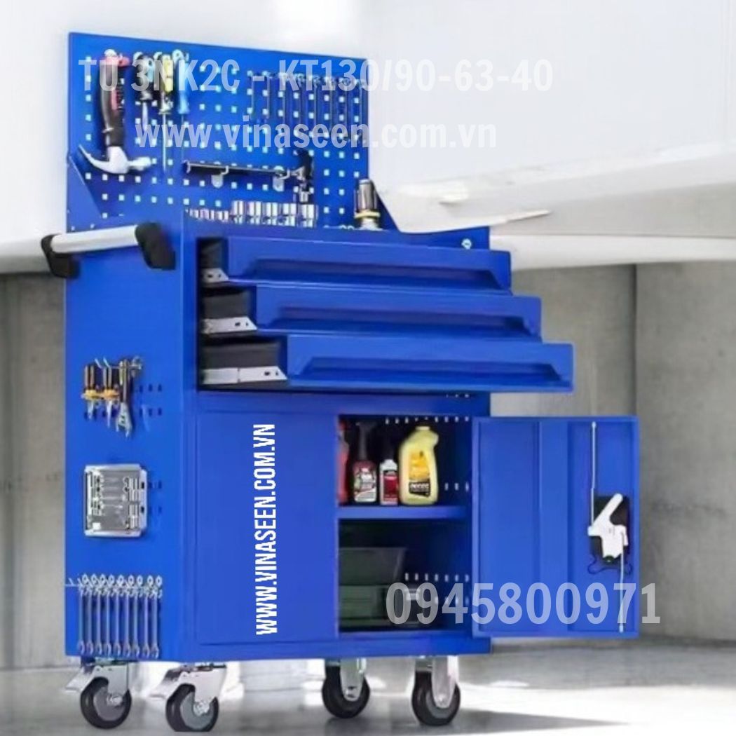 Tủ đựng dụng cụ đồ nghề 3 ngăn kéo 2 cánh, có vách treo dụng cụ.
