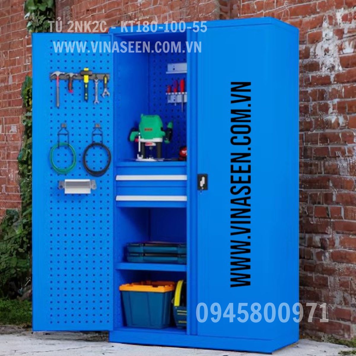 Tủ đựng dụng cụ đồ nghề 2 ngăn kéo 2 cánh, đặt cố định.