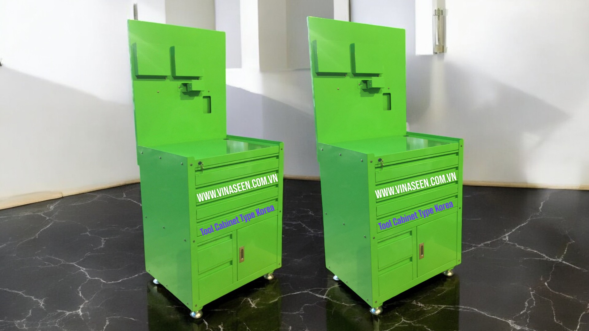 Tủ đựng dụng cụ đồ nghề 6 ngăn kéo 1 cánh, có vách treo thiết bị tài liệu, đặt cố định