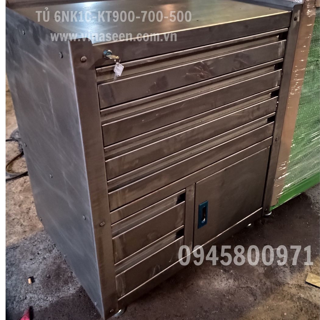 Tủ đựng dụng cụ đồ nghề 6 ngăn kéo 1 cánh, có vách treo thiết bị tài liệu, đặt cố định