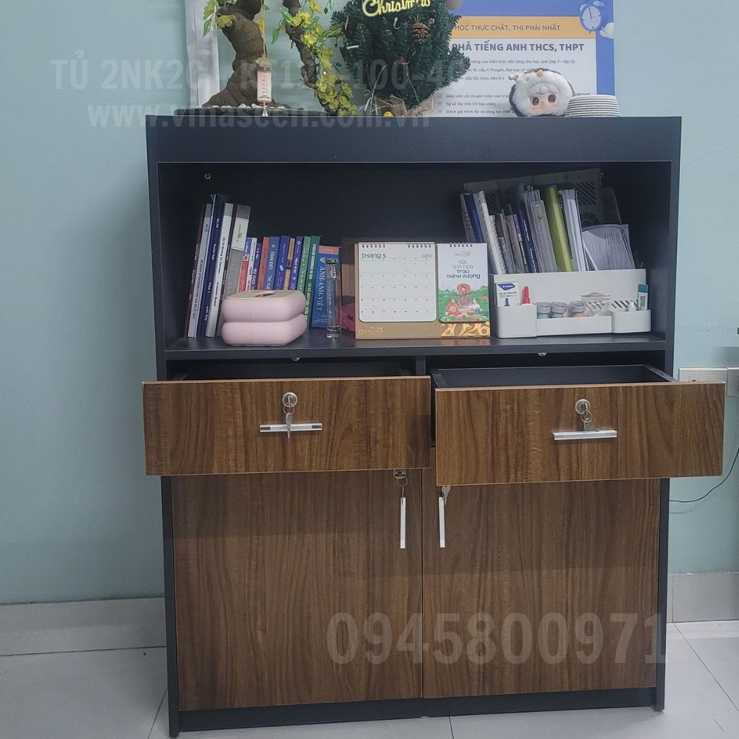 Tủ 2 ngăn kéo 2 cánh, màu xám, đặt cố định.
