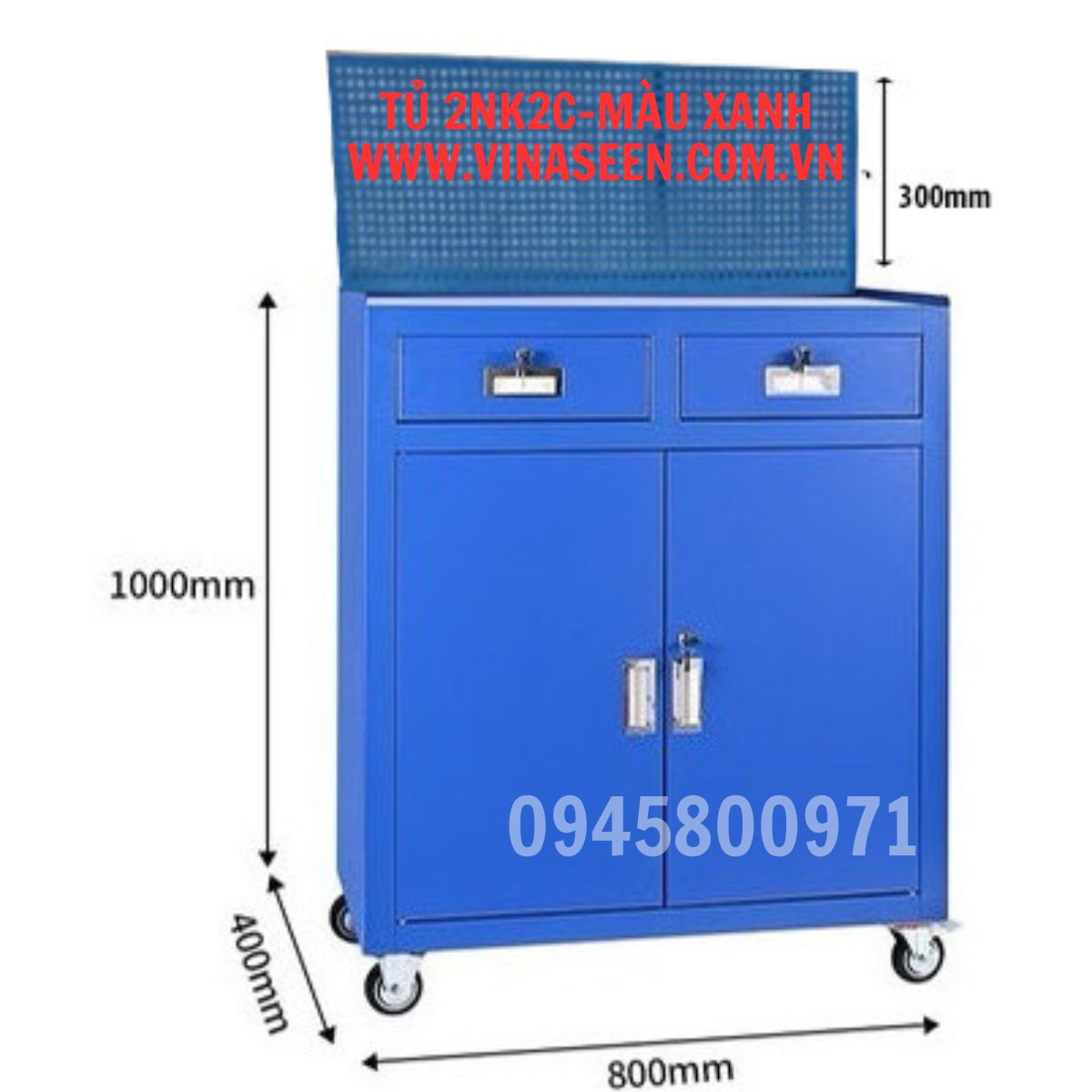 Tủ đựng dụng cụ đồ nghề 2 ngăn kéo 2 cánh, có vách treo dụng cụ.