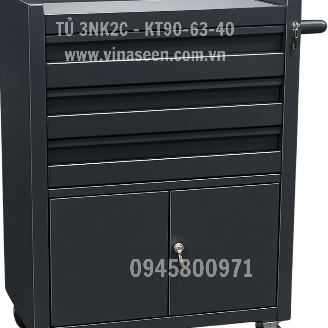 Tủ đựng dụng cụ đồ nghề 3 ngăn kéo 2 cánh, có bánh xe di chuyển.