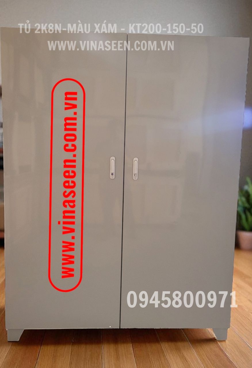 Tủ đựng dụng cụ đồ nghề 2 khoang 8 ngăn, 2 cánh, màu xám, đặt cố định.