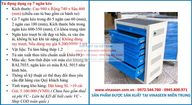Tủ đựng dụng cụ đồ nghề 7 ngăn kéo VNS-CAB7DH
