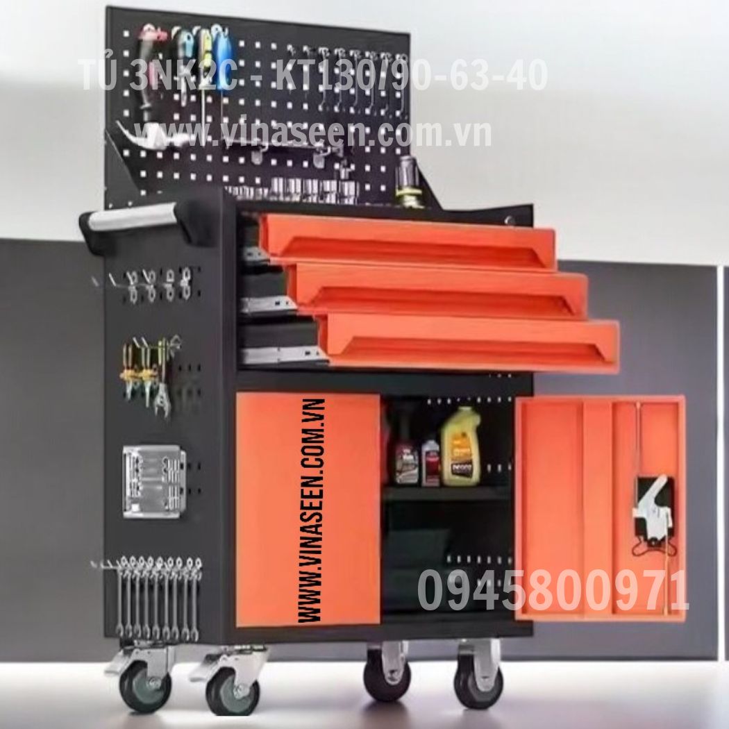 Tủ đựng dụng cụ đồ nghề 3 ngăn kéo 2 cánh, có vách treo dụng cụ.