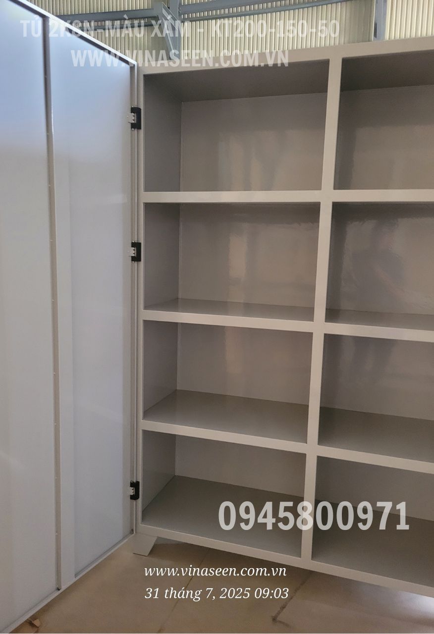 Tủ đựng dụng cụ đồ nghề 2 khoang 8 ngăn, 2 cánh, màu xám, đặt cố định.