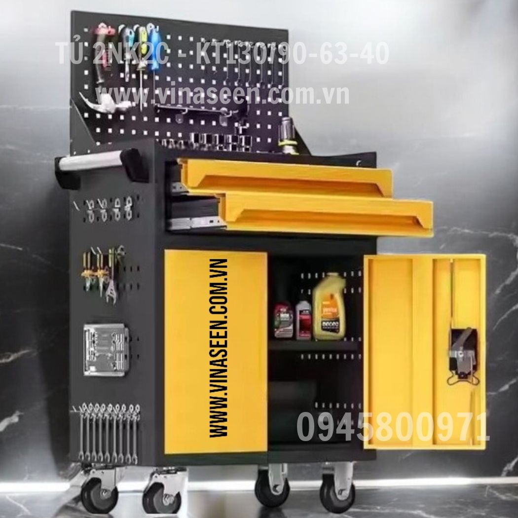 Tủ đựng dụng cụ đồ nghề 2 ngăn kéo 2 cánh, có vách treo dụng cụ.
