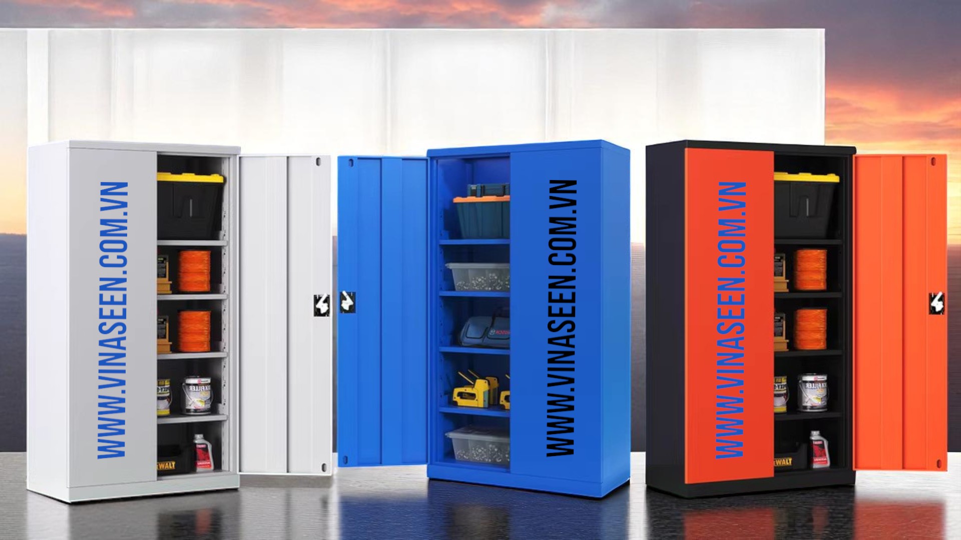 Tủ đựng dụng cụ đồ nghề 5 ngăn 2 cánh, đặt cố định, không có vách treo dụng cụ