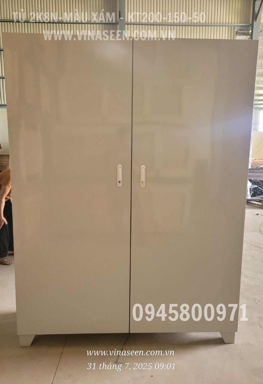 Tủ đựng dụng cụ đồ nghề 2 khoang 8 ngăn, 2 cánh, màu xám, đặt cố định.