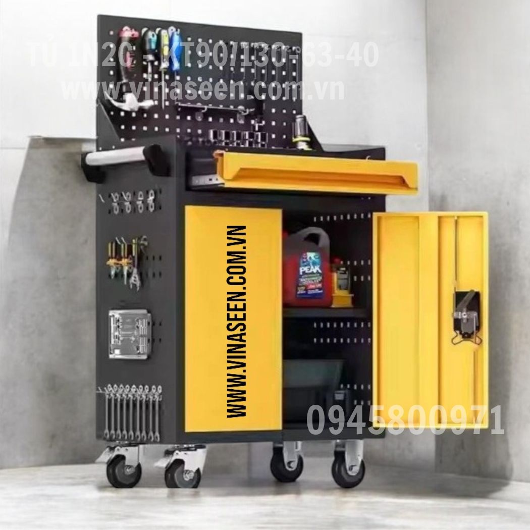Tủ đựng dụng cụ đồ nghề 1 ngăn kéo 2 cánh, có vách treo dụng cụ.