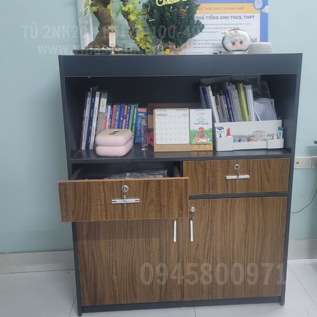 Tủ 2 ngăn kéo 2 cánh, màu xám, đặt cố định.