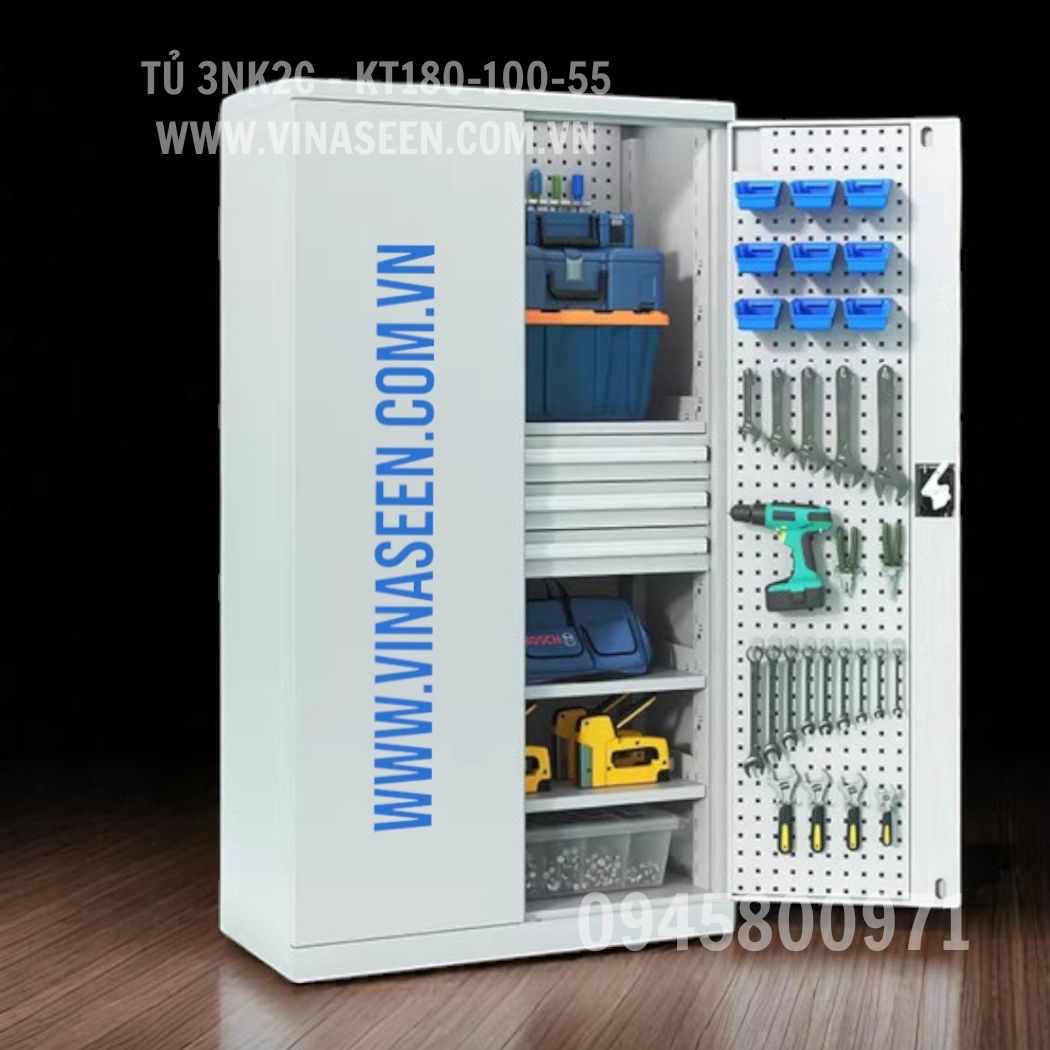 Tủ đựng dụng cụ đồ nghề 3 ngăn kéo 2 cánh, đặt cố định.