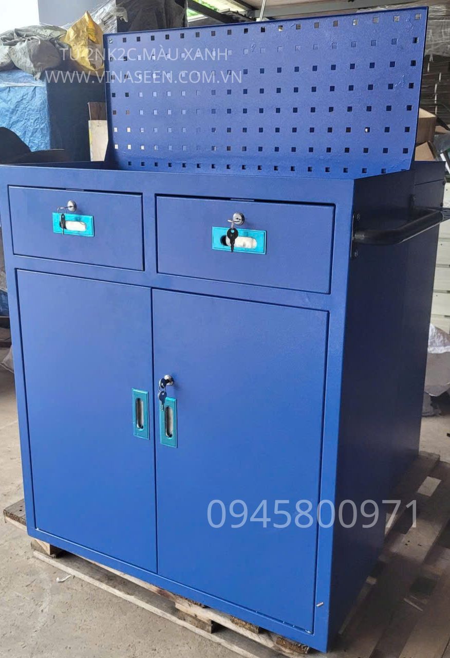 Tủ đựng dụng cụ đồ nghề 2 ngăn kéo 2 cánh, có vách treo dụng cụ.
