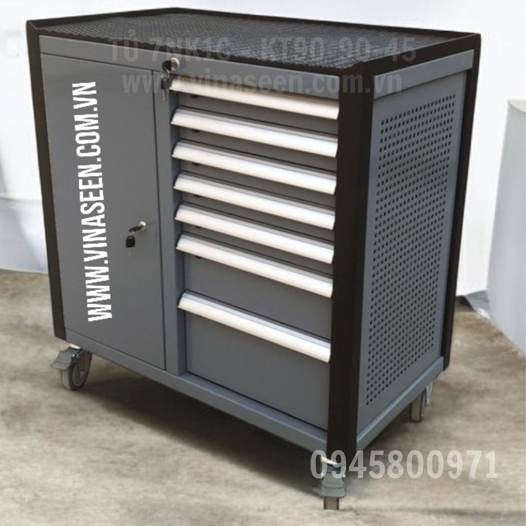 Tủ đựng dụng cụ đồ nghề 7 ngăn kéo 1 cánh, có bánh xe di chuyển.