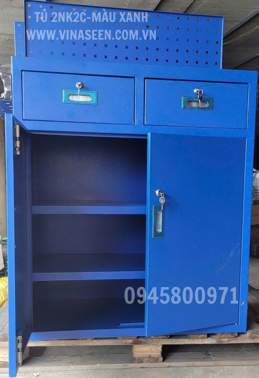 Tủ đựng dụng cụ đồ nghề 2 ngăn kéo 2 cánh, có vách treo dụng cụ.